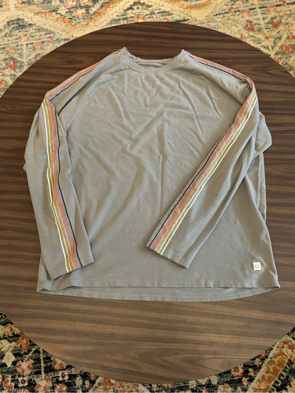MARINE LAYER GREY STRIPPED SLEEVE AIR CREW TEE